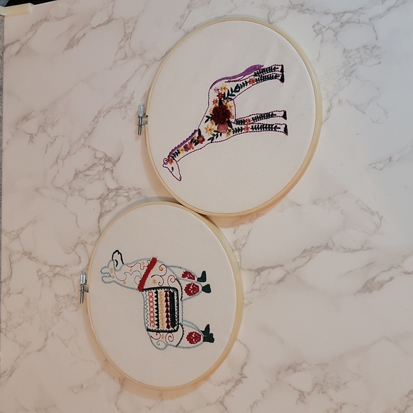 Boho Chic Llama  & Giraffe Embroidery Hoops Wall Art - Picture 1 of 5